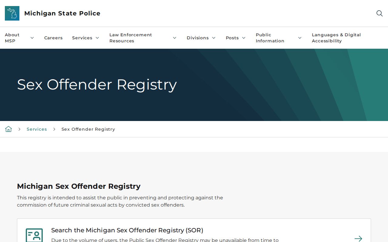Michigan State Police rules for Berrien County sex offender registry records