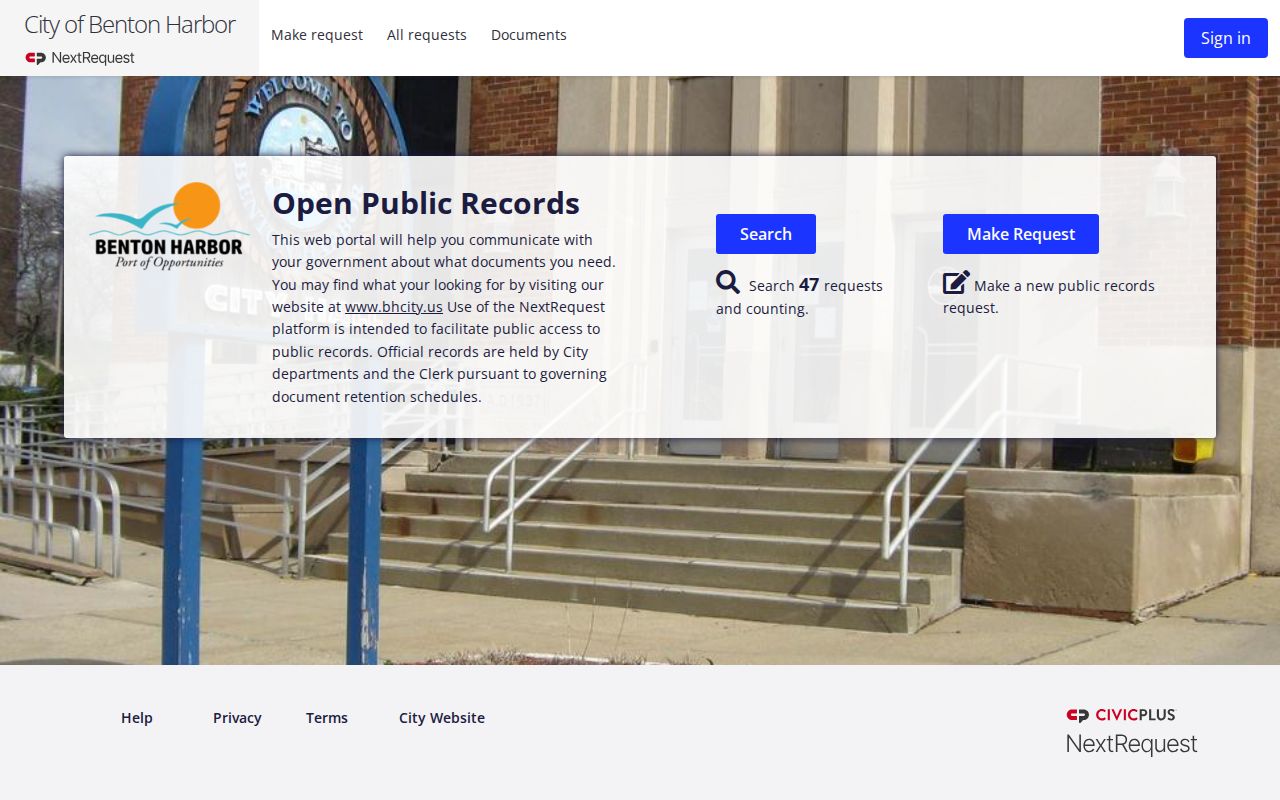 Benton Harbor NextRequest criminal records portal